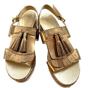 ANTHROPOLOGIE JEANNOT ASPEC FLATFORMS BRONZE SANDALS*